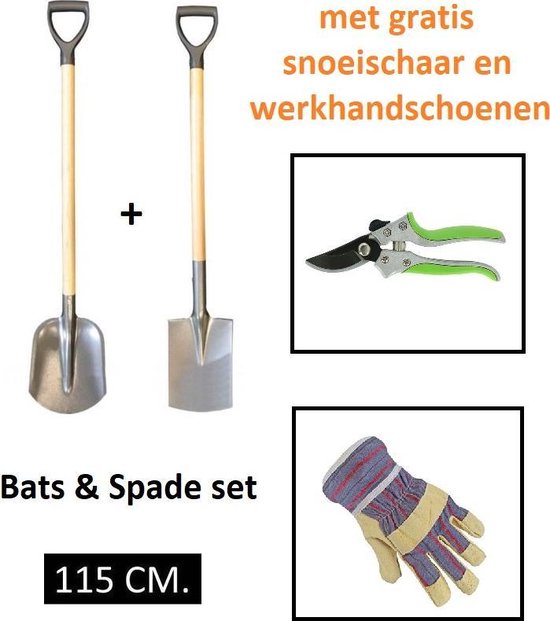 Kellux | Bats & Spade set 115cm | met gratis Snoeischaar en Werkhandschoenen