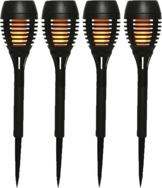 Set van 4x stuks solar tuinfakkels/tuinlampen vlam effect op zonne-energie 27 cm - Prikspots tuinverlichting