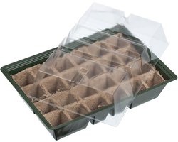 Nature - Kweekbak/kweekkastje met deksel - Inclusief turfpotplaat - 33 x 23 cm - met 24 kweekpotjes