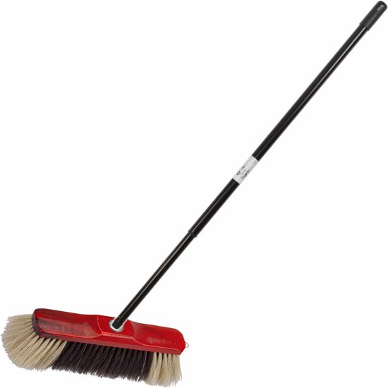 Mahonie houten binnenbezem 28 cm inclusief metalen telescoopsteel zwart/rood 80 - 130 cm - Zachte kamerbezems