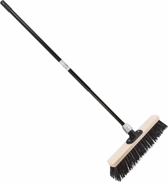 Staaldraad straatbezem/buitenbezem 40 cm met metalen telescoopsteel zwart 80 - 130 cm - Harde buitenbezems