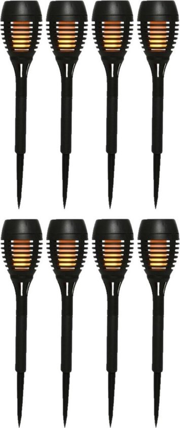 Set van 8x stuks solar tuinfakkels/tuinlampen vlam effect op zonne-energie 27 cm - Prikspots tuinverlichting