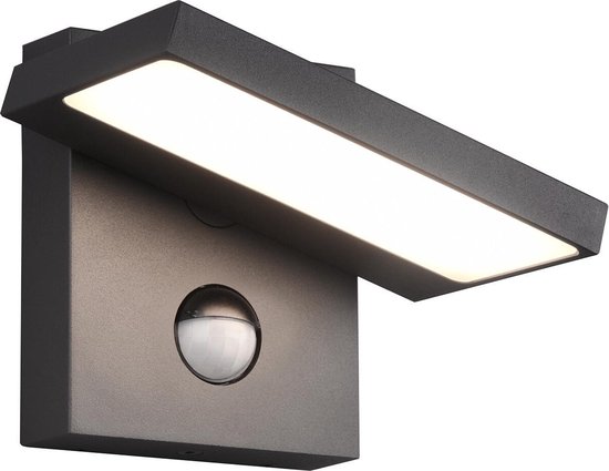 LED Tuinverlichting met Bewegingssensor - Wandlamp Buitenlamp - Trion Ihson - 8W - Warm Wit 3000K - Draaibaar - Vierkant - Mat Antraciet - Aluminium