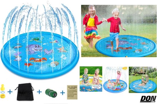 DONLINE – Waterstraalmat voor Baby’s + Peuters – 100cm + Tuinslang koppeling + Handige Opbergtasje / Waterspuitmat voor Baby’s en Peuters / Splash Sprinkle Speelmat / Water Fontein Mat / PVC-spat mat / Baby Buitenspeelgoed / Baby & Toddler Splash mat