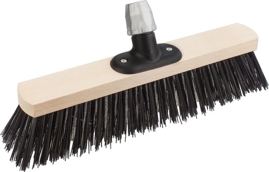 Professionele houten harde staaldraad straatbezem/buitenbezem zwart 40 cm - Bezemkop met universele steelhouder - Bezems