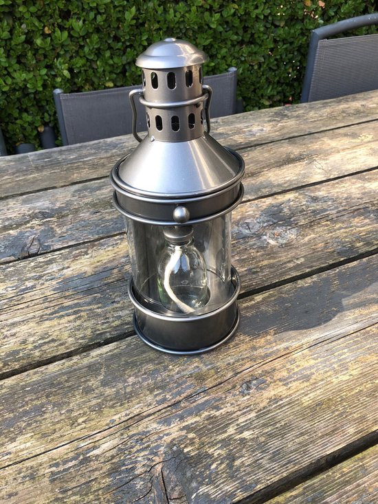 Shopaxo Olielamp - GRATIS FLES LAMPENOLIE - Voor Buiten - Tuin - Muur - Wand - Windlicht - Sfeerlicht - Metaal - Grijs - Camping - Kamperen - Oliebrander - Tuinverlichting - Lantaarn