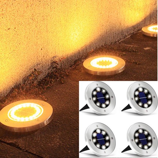 LED solar tuinlicht 16leds ondergronds licht warm licht hoog lamp kralen - 4stuks per set