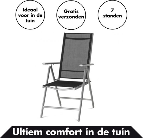 Luxe Tuinstoel met 7 Standen – Zwart / Antraciet – Tuinstoelen Aluminium – Verstelbare Tuinstoel – Verstelbaar – Aluminium – Standenstoel – Buiten Tuin Stoel Weerbestendig – Campingstoelen Inklapbaar – Stoelen Opvouwbaar – Balkonstoel – Campingstoel