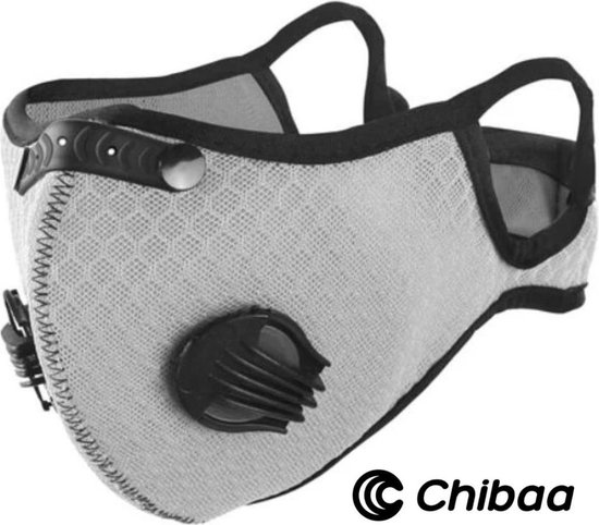 Chibaa GRIJS Sportmasker |Mondmasker voor sport | Wasbaar | Mondkapje | Herbruikbaar |Duurzaam| Milieuvriendelijk |Met filter | Gezichtsmasker |Ventiel |Wasbaar |Klittenband |3 extra filters |1 set extra ventiel
