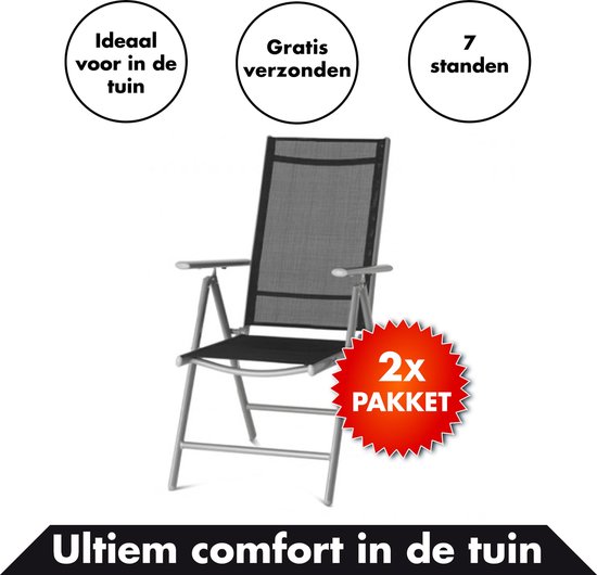 Luxe Tuinstoelen met 7 Standen - 2 stuks - Zwart / Antraciet - Tuinstoel Aluminium - Verstelbare Tuinstoel - Verstelbaar Aluminium Standenstoel Buiten Tuin Stoel Weerbestendig - Campingstoelen Inklapbaar Stoelen Opvouwbaar Balkonstoel - Campingstoel