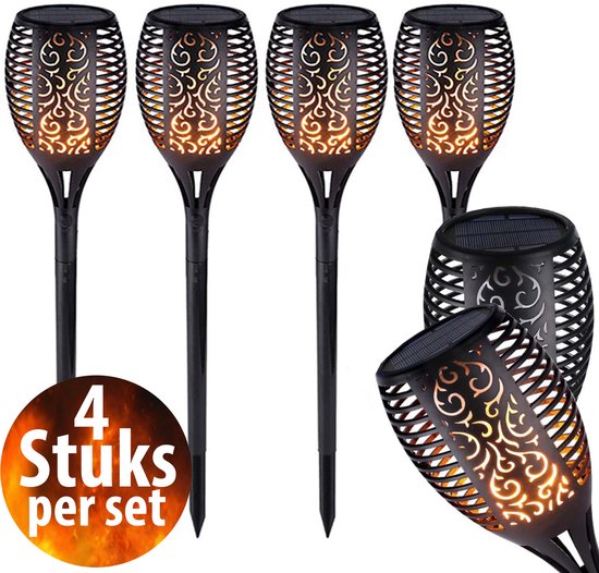 Solar tuinfakkels - Set van 4 - 96 LEDS