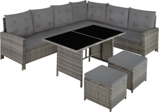 tectake - Barletta - Wicker zitgroep met tafel - kleur: grijs / beige - 403878