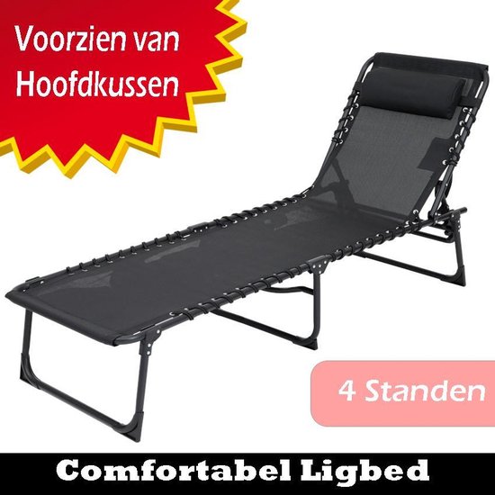 Opvouwbaar Ligbed | Ligstoel | Relaxstoel | Weersbestendig | Camping / Tuin / Zwembad / Balkon / Terras / Strand | Incl. Hoofdkussen | Verstelbaar | Luxe