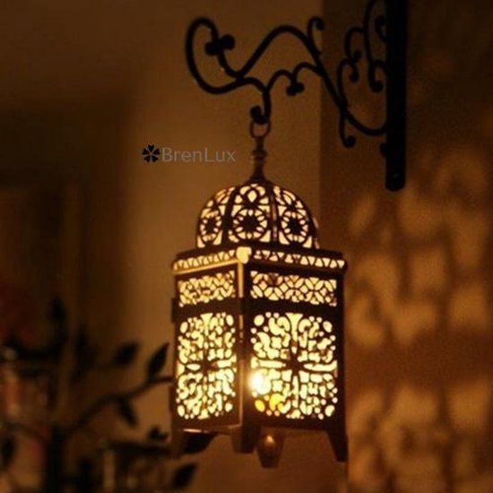 ?BrenLux® Marokkaanse lantaarn - Windlicht in glas – Hanglamp of staanlamp kaarsen – Candle lantaarn - Sfeerverlichting – Tuin of woon lantaarn – Metaal lantaarn 23cm - Luxe Oosterse lantaarn - GRATIS kaarsje
