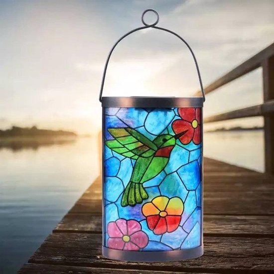 Enjoythesun Solar Hanglamp Kolibrie - Tafellamp/Hanglamp 38 cm(H) - Gaat automatisch aan in het donker - Water/Weerbestendig - Solar tuinverlichting op zonne-energie