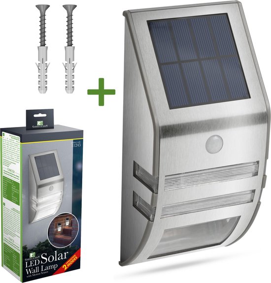 RVS Solar Led Zonne-Energie Wandlamp -Buitenverlichting met bewegingssensor - Tuinverlichting