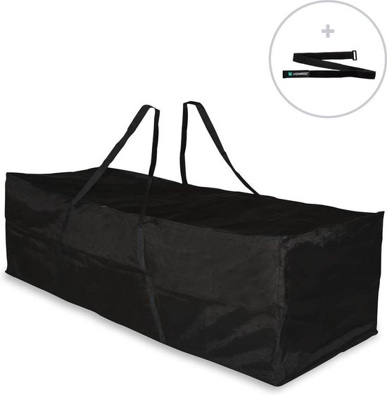 VONROC Premium opbergtas voor tuinstoel/tuinset kussens – 125x40x50cm – Voor 4 tot 6 kussens – Incl. klittenband binder