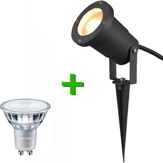 Lybardo Buitenverlichting / tuinverlichting - grondspot / tuinspot Marseille Zwart + Philips GU10 LED lamp 4.6W - 2700K Warm Wit