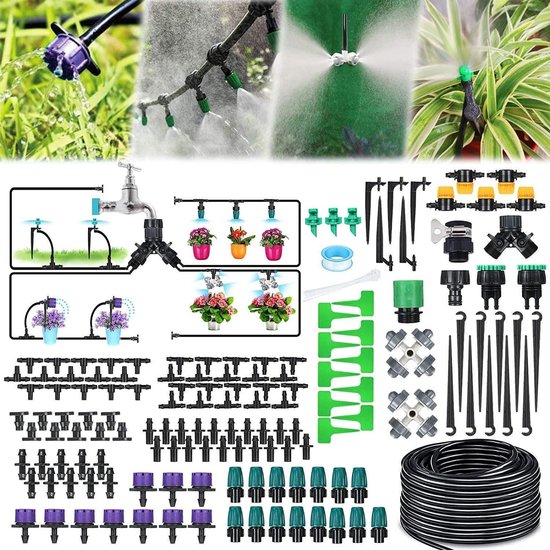 Irrigatiesysteem voor de tuin 40m - Druppelsysteem met automatische bewatering  voor tuinirrigatie - 163-delig - Koelsysteem voor planten en gewassen