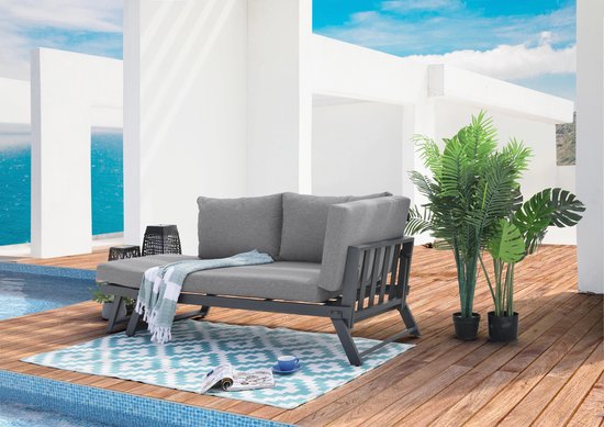 Intimo garden Tuinbank & Ligbe model Riva - Antraciet / Grijs - Loungebank 2-in-1