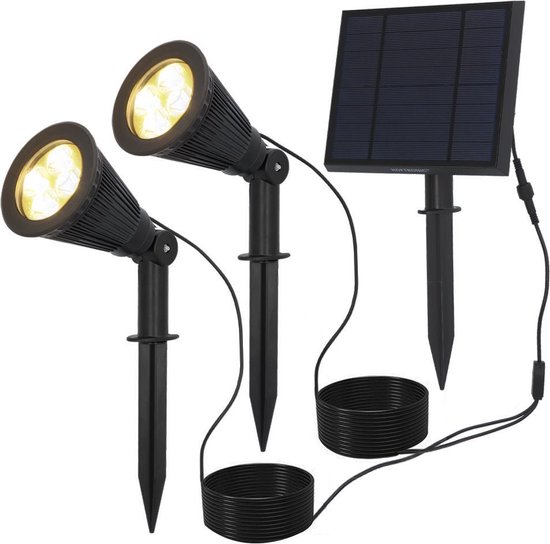 HOFTRONIC Bend Duo - Solar LED prikspot tuinspot grondspot met los zonnepaneel 3000K warm wit - Grondspot buiten Tuin - Tuinverlichting Zonne Energie