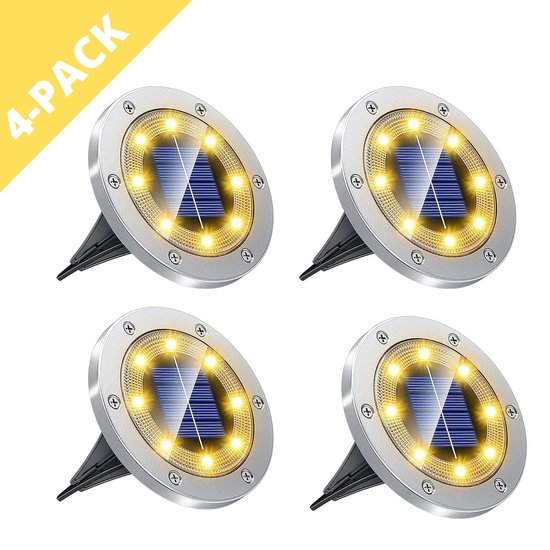 Q-Mate 4 x LED Solar Grondspot Zilver - Solar Tuinverlichting - Buitenlamp - Tuinverlichting op Zonne-Energie