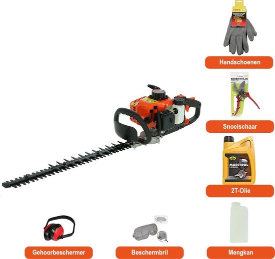 Kibani Heggenschaar Benzine – 22.5 cc / 0.8 pk 2-takt Motor – Extra snoeischaar, beschermbril, gehoorbeschermer, handschoenen en 2T-olie  – 55 cm Zwaardlengte – 5 Instelbare Standen