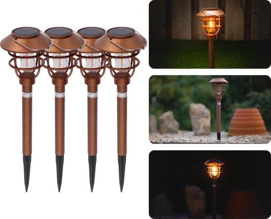 Proventa Retro Solar LED tuinverlichting op zonne-energie - Model Copper - 4 stuks