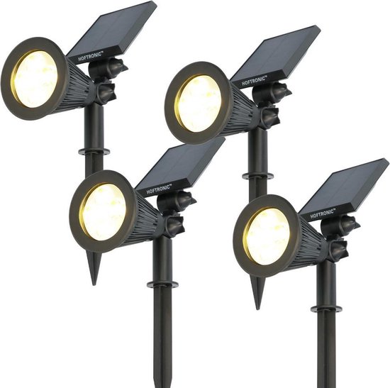 4x HOFTRONIC Bend PIR - Solar LED Prikspot Grondspot Tuinspot met bewegingssensor 3000K warm wit - Grondspot buiten Tuin - Tuinverlichting Zonne Energie