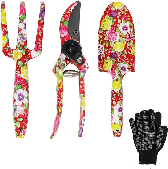 Flora Guard - Tuingereedschap set - Hark - Snoeischaar - Bloemenschaar - Schepje - Tuinhandschoenen - Cadeautip