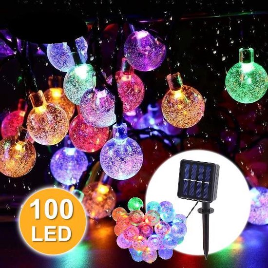 Verlichting Snoer op zonne energie 5 Kleuren Kristal - Solar 100 Led lampjes - 12 meter - Ø2,5 cm - Buiten - Tuinverlichting - Party Lichtslinger Lichtsnoer - Gadgetpanda