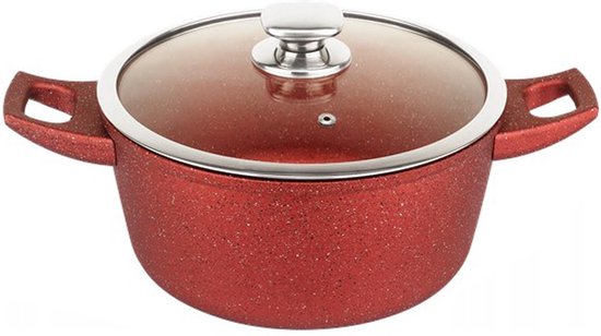 Royalty Line Forged Aluminum Nonstick Marble Cooking Pot-26cm - Red