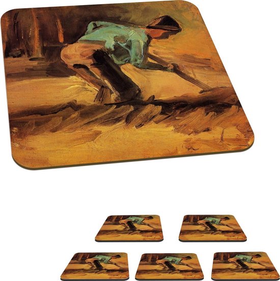 Onderzetters voor glazen - Gebukte man met stok of schop - Vincent van Gogh - 10x10 cm - 6 stuks