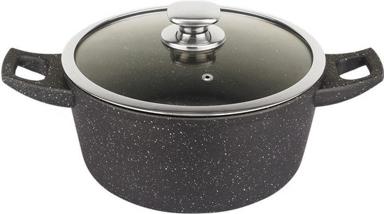 Royalty Line Forged Aluminum Nonstick Marble Cooking Pot-24cm - Black