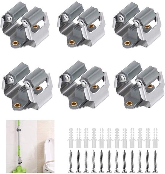 ophangsysteem tuingereedschap -Zinaps Pack van 6 MOP Houder, Wall Mount Broom Houder, gereedschapshouder Ideaal voor MOP BOEM Organisatie, bezemhouder Muurhouder voor opslag van tuingereedschap, bezemhouder Muur (grijs) (WK 02131)