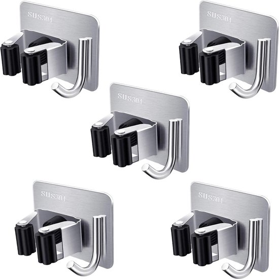 ophangsysteem tuingereedschap - Zinaps Tool Houder, Tuin gereedschaphouder, borstelhouder, zelfklevende, roestvrije bezemhouder, muur zonder boren voor keuken en tuin, pakket van 5 (WK 02131)