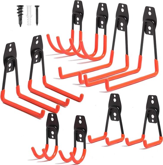 ophangsysteem tuingereedschap - Zinaps Pack van 10 Garagehaken, muurhaken, zware dubbele apparaathaken, ijzeren haken, zware muurhaken voor het organiseren van elektrisch gereedschap, ladder, bulkartikelen (WK 02131)