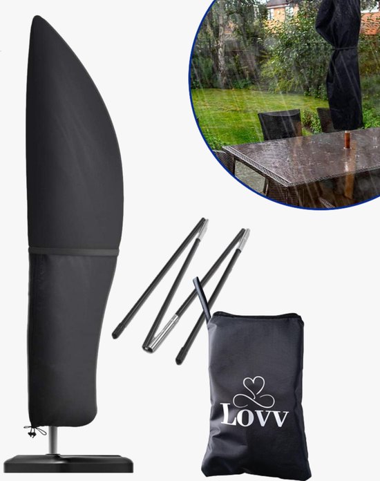 LOVV® Waterdichte Parasolhoes voor Zweefparasol – met Speciale Rits, Stok en Trekkoord- 280cm x 81cm