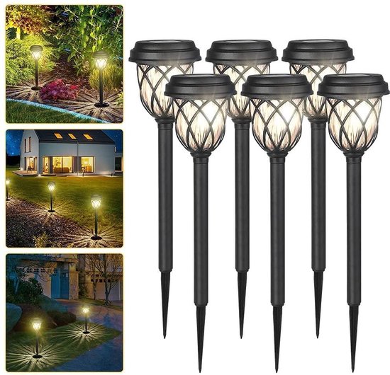 BOTC Solar tuinverlichting - fakkel - op zonne energie - buitenverlichting - verlichting - tuin - tuinfakkels 42cm buiten Set 6 st