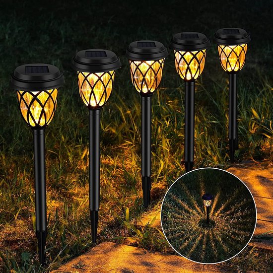 BOTC Solar tuinverlichting - fakkel - op zonne energie - buitenverlichting - verlichting - tuin - tuinfakkels 42cm buiten Set 6 st