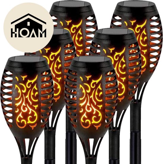 Hoam Solar Tuinfakkels - 6 stuks - 49,5cm - Tuinverlichting op zonne-energie - Solar tuinverlichting - Tuinlantaarns - Padverlichting - LED - Buitenverlichting