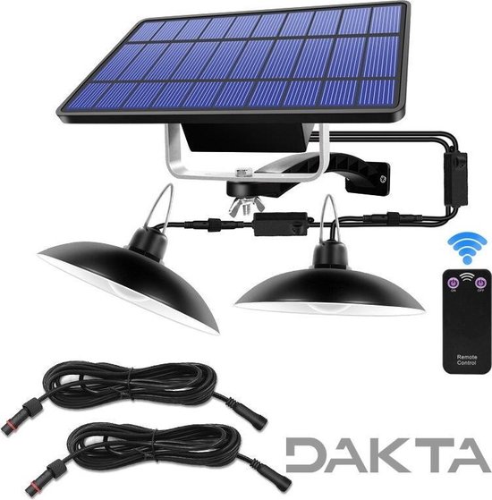 Dakta® Solar tuinverlichting - 2 hanglampen - Solar camping lamp - Met afstandsbediening - Solar tuinverlichting zonne energie - Warm licht - 10 uur - Kabelsnoer 3 meter