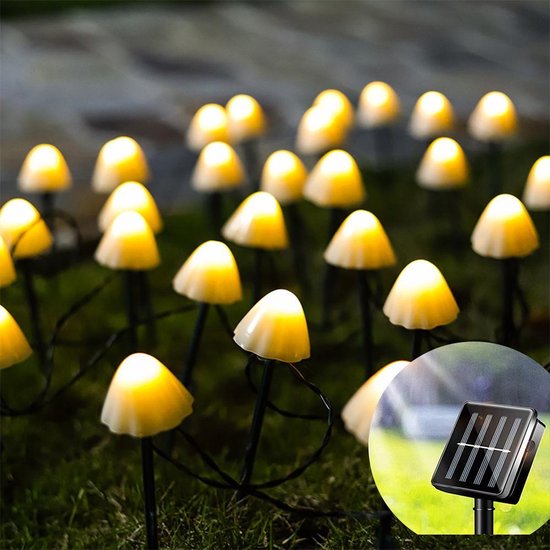 BOTC - Lichtsnoer Buiten -Tuinverlichting op zonne energie - Paddestoel Solar String Lights - Solar Tuinverlichting -Waterproof - 20LED - 5M -Warm wit