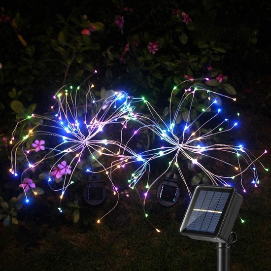 BOTC Tuinverlichting op Zonne-Energie - 120 Leds Solar Vuurwerk  met grondspies - Set van 2 st