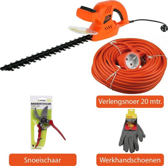 Kibani Elektrische Heggenschaar – Incl. Verlengsnoer 20 mtr, Werkhandschoenen en Snoeischaar – 450W – 51 cm Zwaardlengte - tuingereedschap set - heggenschaar electrisch