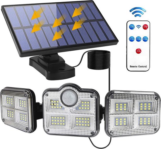 WiseGarden© Solar tuinverlichting - 3 lampen - Solar wandlamp buiten - Bewegingssensor - Tuinverlichting op zonne-energie - Dimbaar - IP65 waterdicht - 122 LED lampjes - Met afstandbediening - Met zonnepaneel