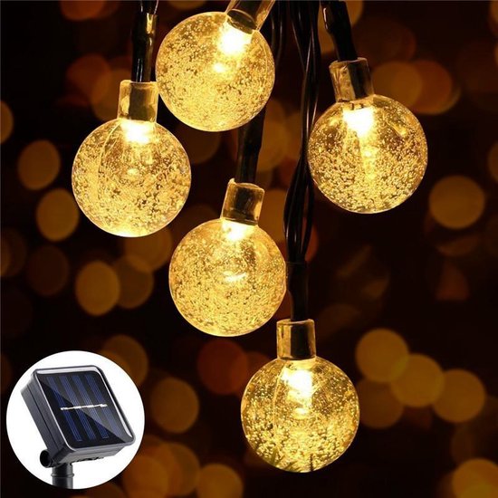 Solar Led Tuinverlichting | Bolletjes lichtsnoer op zonne-energie | Tuindecoratie | Kerstverlichting | 7 Meter | 50 led lampjes | Feestelijke verlichting | Waterproof |  Te leuk voor in de tuin | Warm White