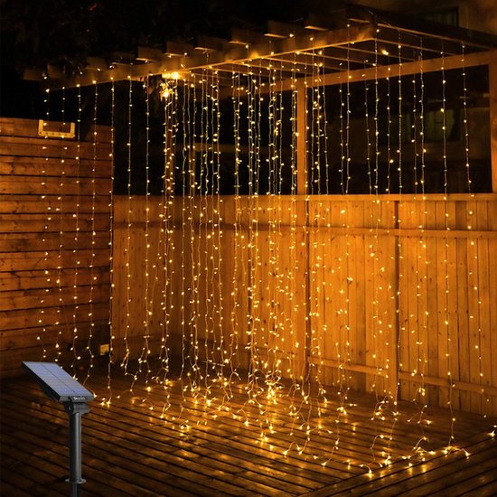 Solar LED Lichtnet 300 LEDs - Lichtgordijn 3x3 m op zonne-energie - Waterbestendig IP65 - Warm wit - Kerstverlichting - Tuinverlichting