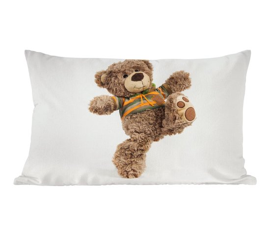 Sierkussen - Schoppende teddybeer tegen lichte achtergrond - 50x30 cm - Woonkamer