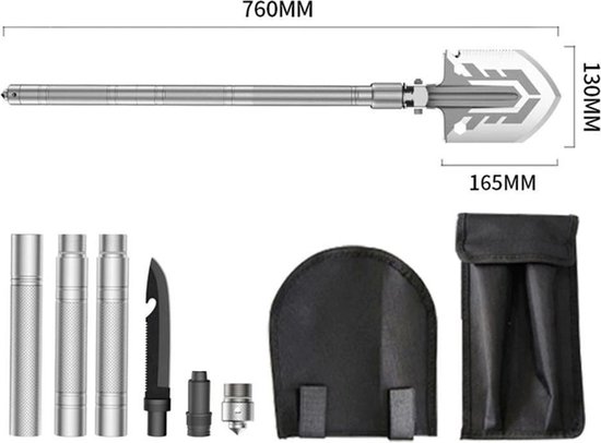 LORIOTH® Multifunctionele Schep - Tuin Schoffel - Tuin Tool Kit - Camping Schop - Opvouwbare Schep - Stalen Schep - Zilver